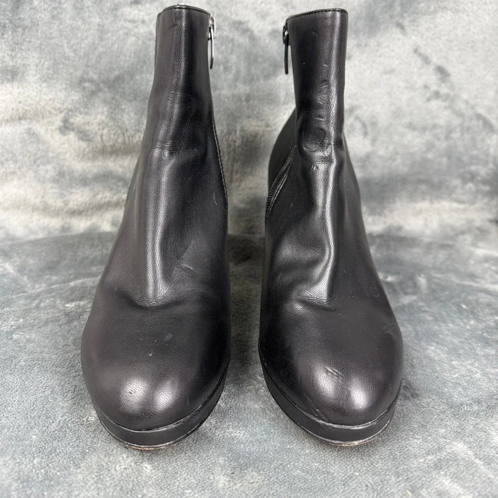 Black Leather‎ Ankle Boots Size 7.5M Block Heel Side Zip Classic Elegant Stylish